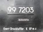 Schilder der 99 7203,die im April auf der Brohltalbahn dampfte.